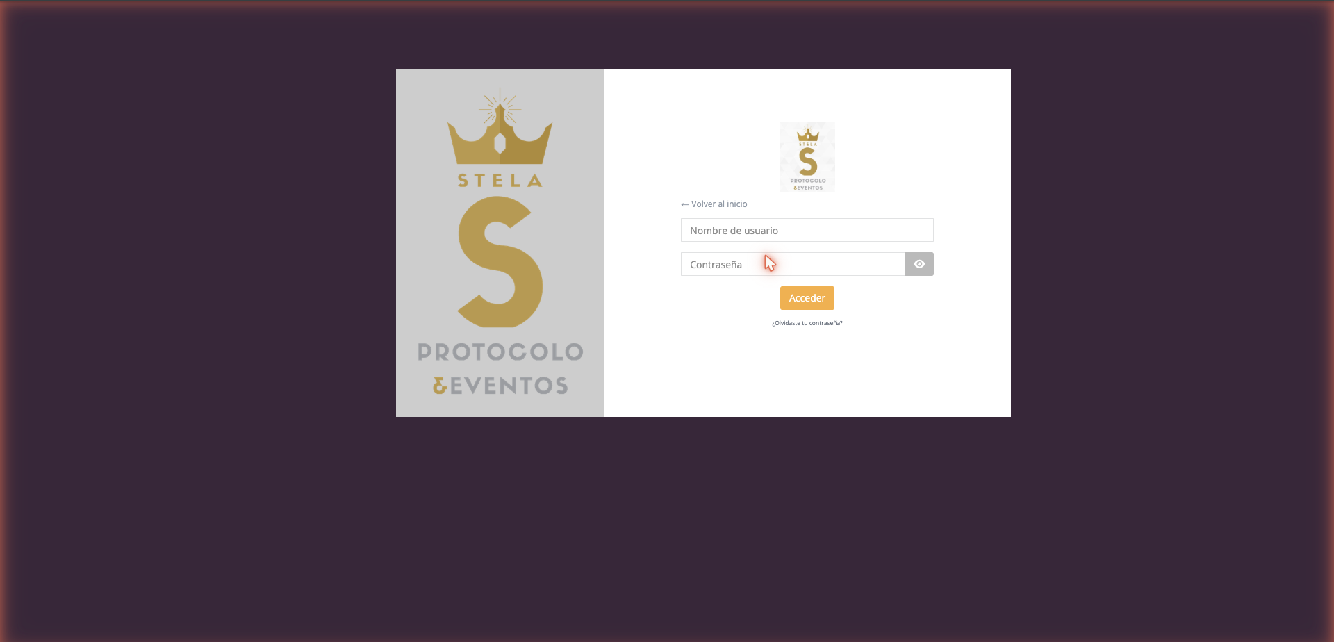 Pantalla de acceso a Stela